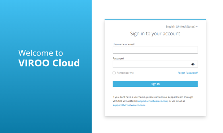 VIROO Cloud login